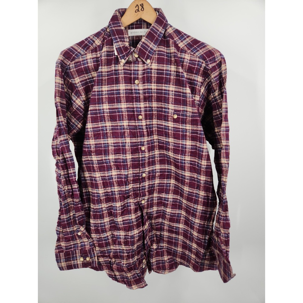 ANDHURST Mens Plaid Flannel Button Up Shirt Long Sleeve Cotton Top L‎ - Picture 3 of 6